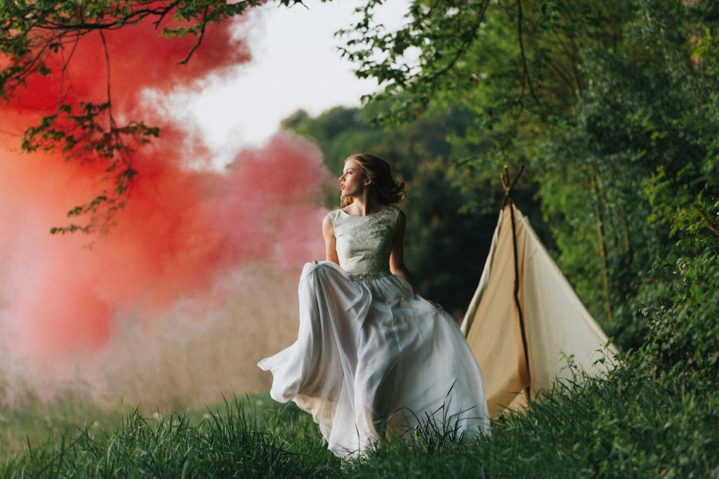 Fashion style wedding photography, runaway bride Boho wedding photosession